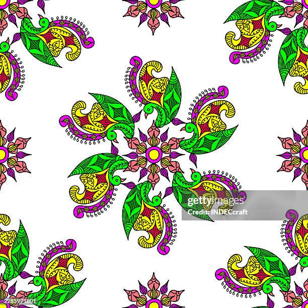 henna peacock seamless pattern - bandana pattern stock illustrations