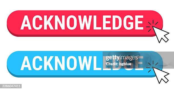 acknowledge - red and blue buttons with cursor on white background - 3d box open stock illustrations