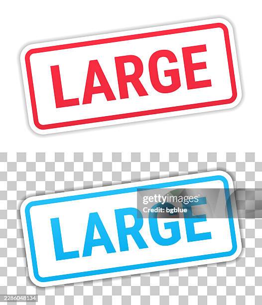 large - red and blue labels on blank background - biggest stock illustrations