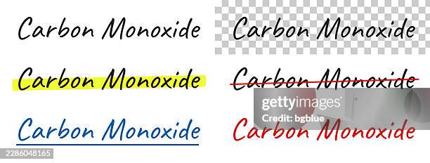 carbon monoxide - handwritten text, highlighted, crossed out, underlined on blank background - carbon monoxide stock illustrations
