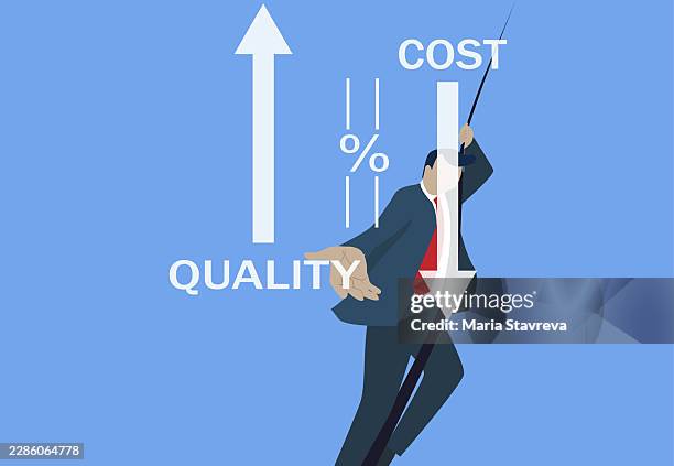 quality increase and cost decrease. - cost control stock illustrations