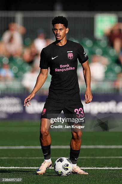 Erivaldo Almeida of Sabah FK in action during the UEFA Champions League 2026/27 First Qualifying Round second leg match between The New Saints and...