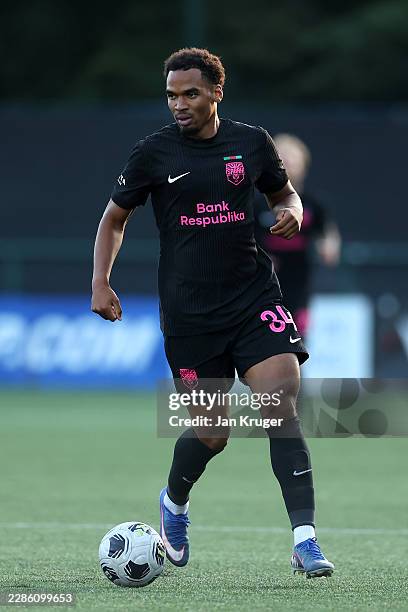 Xander Severina of Sabah FK in action during the UEFA Champions League 2026/27 First Qualifying Round second leg match between The New Saints and...