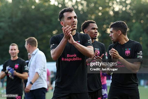 Rahman Dashdamirov of Sabah FK and team mates applaude the fans during the UEFA Champions League 2026/27 First Qualifying Round second leg match...