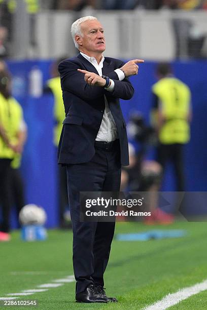 Didier Deschamps, Head Coach of France, reacts during the FIFA World Cup 2026 Semi Final match between France and Spain at Dallas Stadium on July 14,...