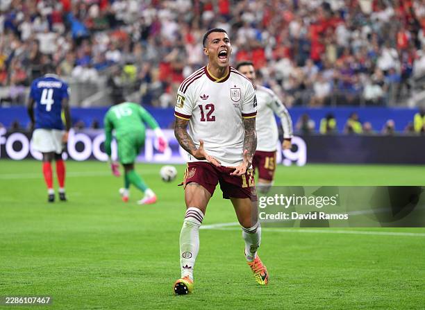 Pedro Porro of Spain celebrates scoring his team's second goal during the FIFA World Cup 2026 Semi Final match between France and Spain at Dallas...