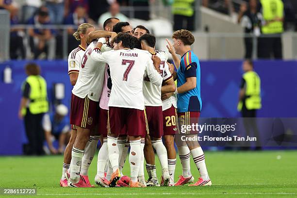 Spain players celebrate after the 2-0 victory during the FIFA World Cup 2026 Semi Final match between France and Spain at Dallas Stadium on July 14,...