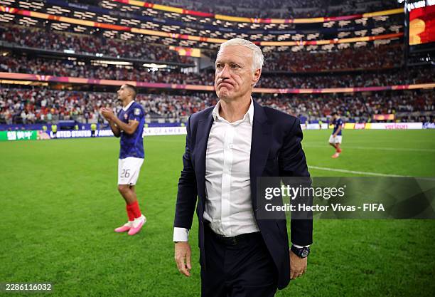 Didier Deschamps, Head Coach of France, reacts after the 0-2 loss during the FIFA World Cup 2026 Semi Final match between France and Spain at Dallas...