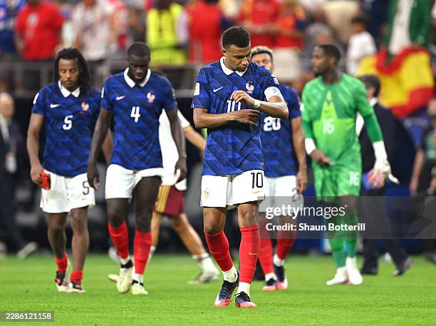 Kylian Mbappe of France reacts after the 0-2 loss during the FIFA World Cup 2026 Semi Final match between France and Spain at Dallas Stadium on July...