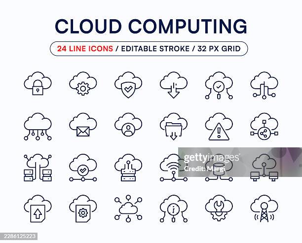 cloud computing editable line icon set - cloud computing icon stock illustrations