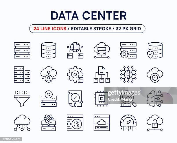 data center editable line icon set - data center icon stock illustrations