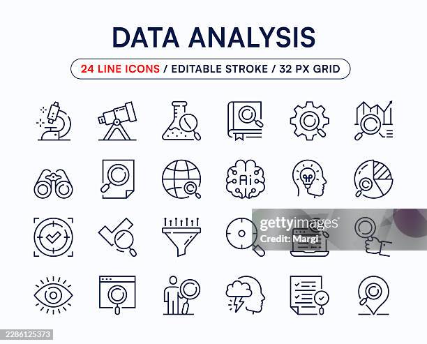 data analysis editable line icon set - data analyst stock illustrations