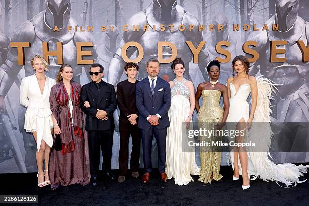 Charlize Theron, Samantha Morton, John Leguizamo, Tom Holland, Matt Damon, Anne Hathaway, Lupita Nyong'o, and Zendaya attend the premiere of "The...