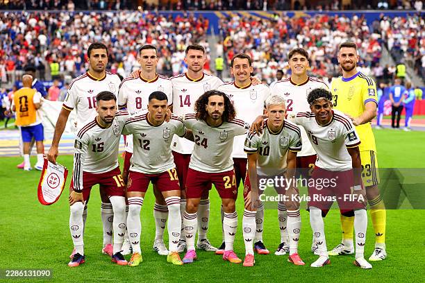 Players of Spain pose for a team photo before the FIFA World Cup 2026 Semi Final match between France and Spain at Dallas Stadium on July 14, 2026 in...