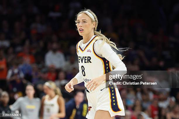 Sophie Cunningham of the Indiana Fever during the WNBA game at Mortgage Matchup Center on July 09, 2026 in Phoenix, Arizona. The Fever defeated the...