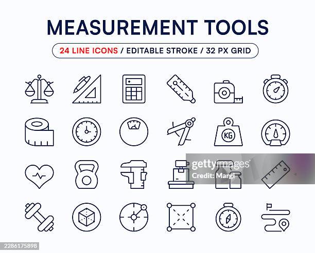 measurement tools line icons - meter ruler stock illustrations