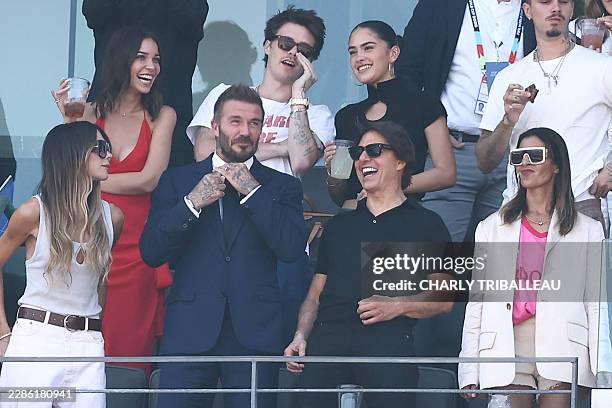 English former footballer David Beckham, singer and designer Victoria Beckahm, US actor Tom Cruise, Jackie Apostel, Cruz Beckham, Kim Turnball and...