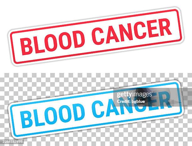 blood cancer - red and blue labels on blank background - lymphoma stock illustrations