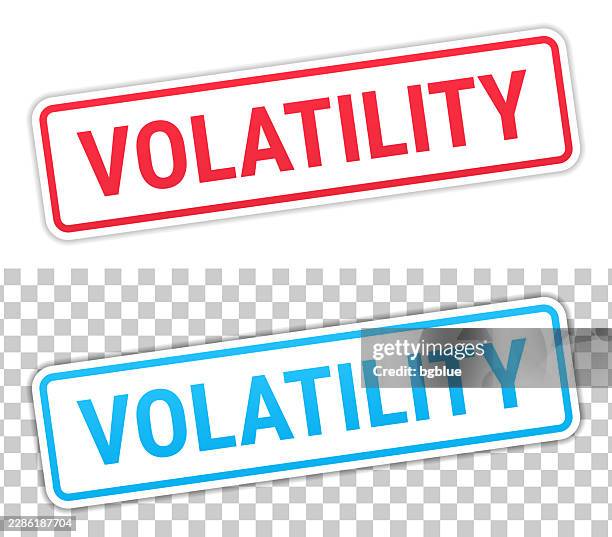 volatility - red and blue labels on blank background - volatility vector stock illustrations