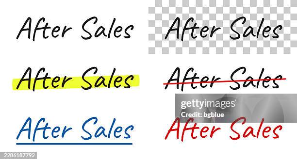 after sales - handwritten text, highlighted, crossed out, underlined on blank background - after party stock illustrations