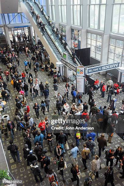 View, from above, of attendees, during the South By Southwest, at the Austin Convention Center, Austin, Texas, March 9, 2012.