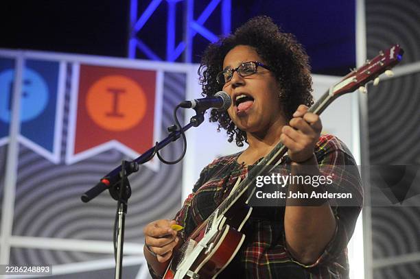 American Rock musician Brittany Howard, of the group Alabama Shakes, plays electric guitar as she performs, during the South by Southwest music...