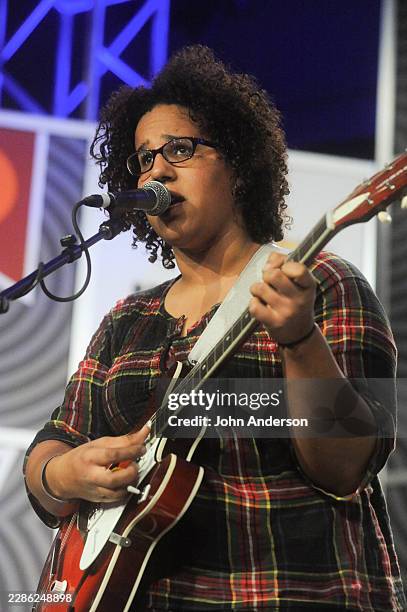 American Rock musician Brittany Howard, of the group Alabama Shakes, plays electric guitar as she performs, during the South by Southwest music...