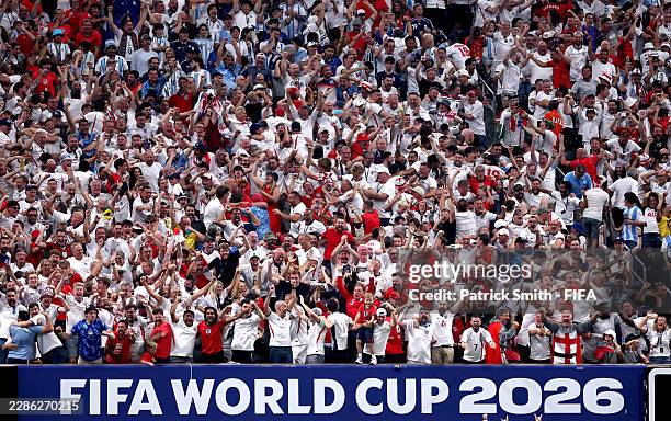 England fans celebrate after the team's first goal by Anthony Gordon during the FIFA World Cup 2026 Semi Final match between England and Argentina at...