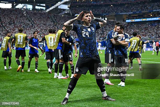 Enzo Fernandez of Argentina celebrates scoring his team's first goal during the FIFA World Cup 2026 Semi Final match between England and Argentina at...