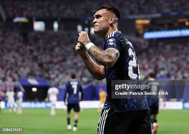 Lautaro Martinez of Argentina celebrates scoring his team's second goal during the FIFA World Cup 2026 Semi Final match between England and Argentina...