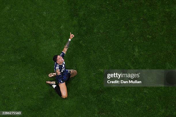 Enzo Fernandez of Argentina celebrates after the 2-1 win during the FIFA World Cup 2026 Semi Final match between England and Argentina at Atlanta...