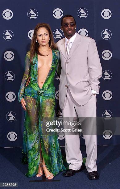 Jennifer Lopez and Sean "Puffy" Combs at the 2000 Grammy Awards in Los Angeles.