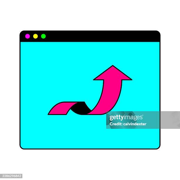 web browser and arrow symbol in neon colors - windows cursor stock illustrations