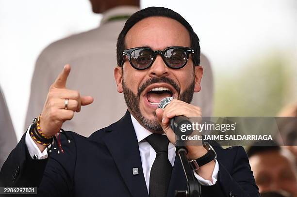 Colombia's president-elect Abelardo de la Espriella delivers a speech during a military parade commemorating Colombia's Independence Day in Medellin,...