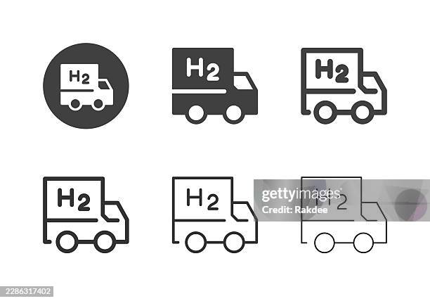 ilustraciones, imágenes clip art, dibujos animados e iconos de stock de iconos de camiones de combustible de hidrógeno - multi series - camión frigorífico