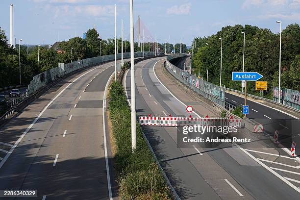 The Vorlandbruecke of the Bonn North Bridge is seen closed for traffic on July 15, 2026 in Bonn, Germany. The North Bridge has been completely closed...