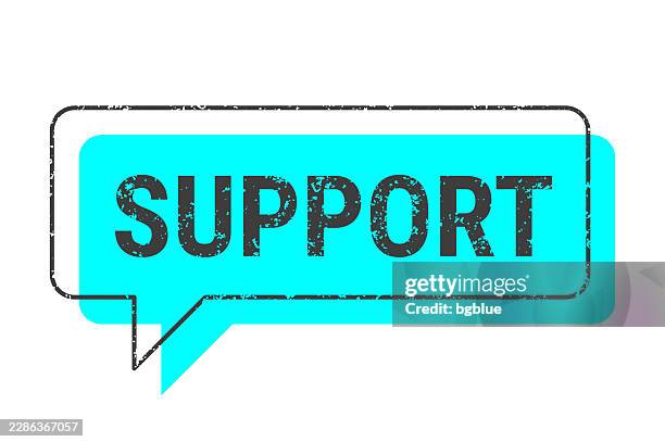 support - blue grunge speech bubble on blank background. - prop tech stock illustrations