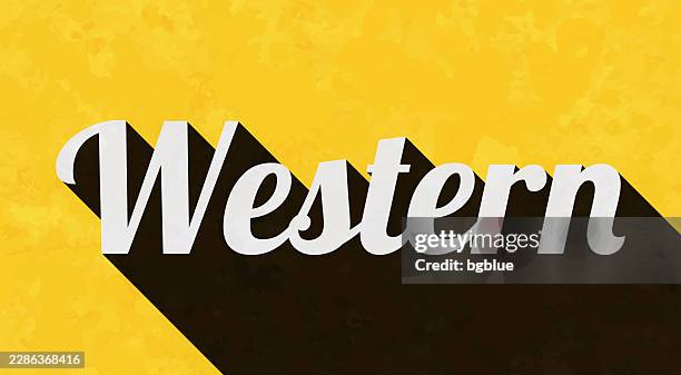 western - text with long shadow on textured yellow background - western typeface stock illustrations