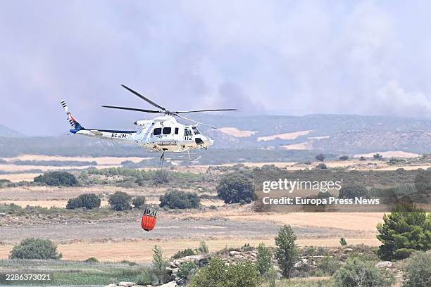 Helicopter is assisting with fire-fighting efforts on 16 July 2026 in Cinco Villas, Zaragoza, Aragon, Spain. On the morning of Thursday 16 July,...