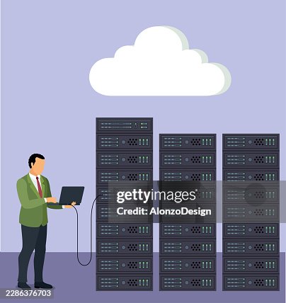 Cloud Computing Server Room Maintenance with IT Engineer and Laptop Cloud Computing Server Room Maintenance with IT Engineer and Laptop