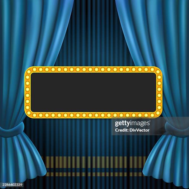 light frame on blue curtain illustration - lightbox stock illustrations