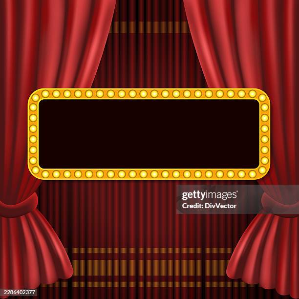 light frame on red curtain illustration - lightbox stock illustrations