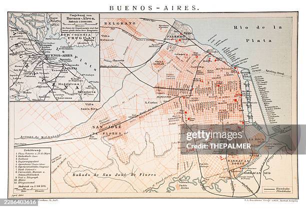 buenos aires 1893 atlas map from brockhaus encyclopedia - palermo buenos aires stock illustrations