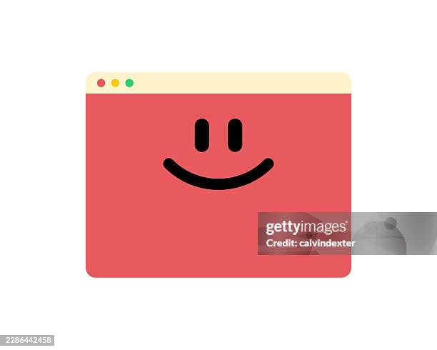 retro style web browser with smiling emoji - software development stock illustrations
