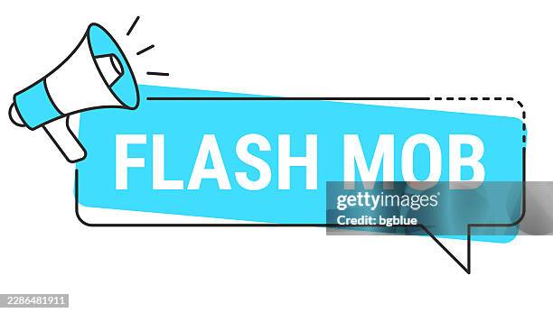flash mob - speech bubble and megaphone on white background - phone flash light stock illustrations