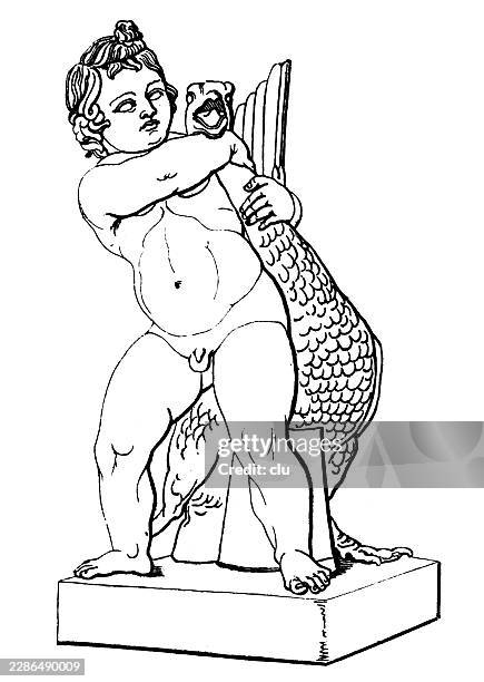 boy with a goose – ancient greek sculpture - marble statue stock illustrations