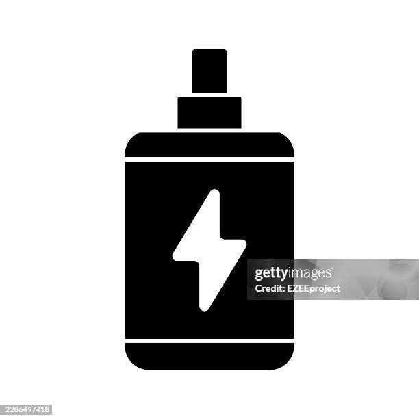 electronic cigarette vape pen icon silhouette. black vape device with lightning bolt icon. e-cigarette vaporizer flat icon illustration. simple vape mod icon - cigarette filter stock illustrations