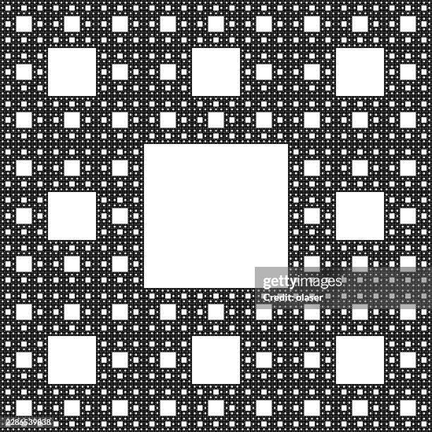 full frame six levels sierpinski carpet fractal - fibonacci stock illustrations