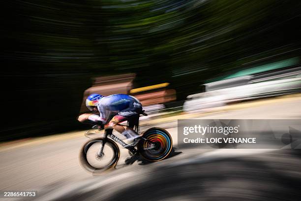 Red Bull - BORA - hansgrohe team's German rider Nico Denz cycles during the 16th stage of the 113th edition of the Tour de France cycling race 1 km...