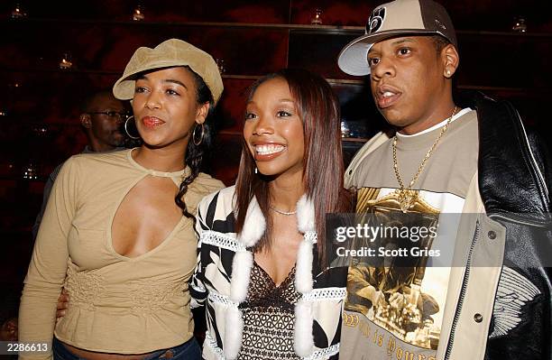 Brandy with Ananda Lewis and Jay-Z at a Vibe Magazine record release party for her new CD "Full Moon" at Blue Fin at the W Hotel in New York City....